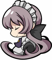 Rule 34 | 1girl, bad id, bad pixiv id, blush, chibi, closed eyes, long hair, lowres, maid, maid headdress, original, profile, simple background, smile, solo, syno, upper body, very long hair, white background