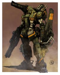 Rule 34 | absurdres, gun, gundam, highres, holding, holding gun, holding shield, holding weapon, mecha, missile pod, mobile suit, mobile suit gundam, moyan, no humans, procreate (medium), redesign, robot, rx-78-2, science fiction, shield, shoulder cannon, solo, v-fin, weapon, yellow eyes