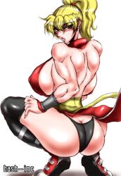 Rule 34 | 1girl, ass, blonde hair, breasts, butt crack, final fight, final fight 2, genryuusai maki, huge breasts, muscular, muscular female, ponytail, shoes, sneakers, solo, squatting
