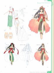 Rule 34 | 10s, 1girl, anklet, arm at side, armband, artbook, bandeau, barefoot, bikini, bikini top only, black eyes, black hair, bow, bracelet, character sheet, close-up, concept art, full body, hair bow, hair ribbon, hairband, highres, jewelry, kaguya (shining hearts), legs, long legs, multiple views, navel, necklace, outstretched arm, page number, panties, pendant, ribbon, sandals, sarong, shining (series), shining hearts, shining world, simple background, sketch, standing, swimsuit, tony taka, tress ribbon, underwear, white panties