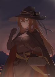 Rule 34 | basket, black cape, black cat, brown hair, candy, cape, cat, choker, elbow gloves, food, from behind, girls&#039; frontline, gloves, green eyes, hair between eyes, halloween, hat, hat ribbon, highres, lollipop, long hair, official alternate costume, ribbon, smile, springfield (classic witch) (girls&#039; frontline), springfield (girls&#039; frontline), srm463, twitter username, witch, witch hat