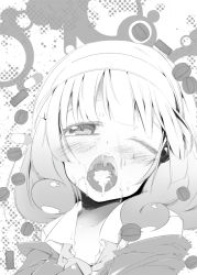 Rule 34 | 10s, 1girl, bad id, bad pixiv id, blush, cum, cum in mouth, cum on tongue, drugs, facial, greyscale, hairband, kise yayoi, monochrome, open mouth, oral invitation, precure, raito (potato), short hair, smile precure!, solo, uvula, wince