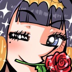 Rule 34 | 1girl, blunt bangs, blush, eyelashes, flower, flower in mouth, hololive, hololive english, looking at viewer, lowres, mole, mole under eye, multicolored hair, ninomae ina&#039;nis, ninomae ina&#039;nis (1st costume), ninomae ina&#039;nis (artist), official art, orange hair, purple hair, rose, sidelocks, simple background, solo, sparkling eyes, tentacle hair, transparent background, two-tone hair, virtual youtuber