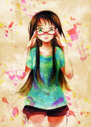 Rule 34 | 1girl, brown hair, duplicate, glasses, green eyes, long hair, manami (artist), original, solo, sugano manami, vaayunto yuuki