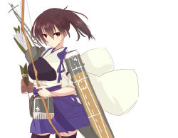 Rule 34 | 10s, 1girl, arrow (projectile), bad id, bad pixiv id, bow (weapon), brown eyes, brown hair, flight deck, highres, hiraga pikurosu, japanese clothes, kaga (kancolle), kantai collection, long hair, muneate, side ponytail, solo, weapon