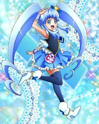 Rule 34 | 1girl, blue eyes, blue hair, blue skirt, blue thighhighs, crown, cure princess, earrings, full body, happinesscharge precure!, high heels, highres, jewelry, long hair, mini crown, official art, open mouth, precure, precure connection puzzlun, shirayuki hime, short sleeves, sidelocks, skirt, smile, solo, thighhighs, third-party source, twintails, v, white footwear, zettai ryouiki