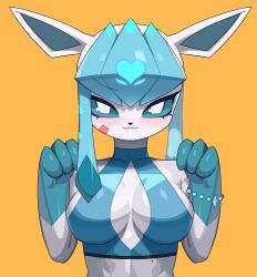 Rule 34 | 1girl, breasts, creatures (company), drunkoak, furry, furry female, game freak, gen 4 pokemon, glaceon, hands up, highres, nintendo, pokemon, tagme
