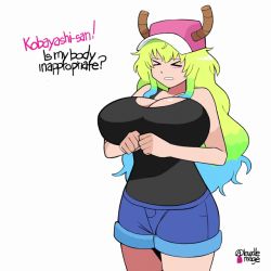 Rule 34 | &gt; &lt;, 2girls, animated, animated gif, arms behind back, big stomach, bouncing breasts, breasts, embarrassed, huge breasts, inflation, kobayashi-san, kobayashi-san chi no maidragon, kobayashi (maidragon), lucoa (maidragon), multiple girls, nipples, noodlemage, open fly, outie navel, popped button, pregnant, rapid pregnancy, smile