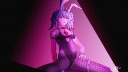 Rule 34 | animal ears, arm strap, blue hair, bow, card, fishnets, hair bow, hair ornament, hatsune miku, heart, heart in eye, highres, legband, leotard, licking lips, marisnyartist, necktie, playboy bunny, playing card, pole, rabbit ears, rabbit hole (vocaloid), solo, stripper pole, symbol in eye, tongue, tongue out, twintails, vocaloid, x hair ornament