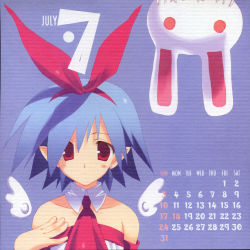 Rule 34 | 00s, 2005, blue hair, rabbit, calendar, disgaea, july, mitsumi misato, pleinair, pointy ears, red eyes, solo, usagi-san