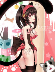 Rule 34 | 1girl, animal ears, ass, bell, blush, bow, breasts, cat, cat ears, cat girl, cat tail, clock eyes, clothes pull, collar, date a live, dress pull, garter straps, hairband, hand on own ass, heterochromia, highres, large areolae, lolita hairband, medium breasts, nipples, red eyes, scratching, solo, strap slip, symbol-shaped pupils, tail, thighhighs, tokisaki kurumi, tongue, tongue out, yellow eyes, z1npool