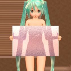 Rule 34 | 00s, 1girl, 3d, aqua eyes, aqua hair, censored, censored nipples, closed mouth, flat chest, glass, gluteal fold, hatsune miku, highres, holding, holding glass, long hair, looking at viewer, matching hair/eyes, nude, see-through silhouette, silhouette, smile, solo, standing, tongue, tongue out, touka1014, twintails, vocaloid
