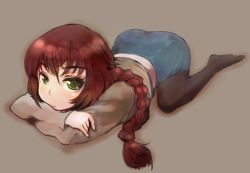 Rule 34 | 00s, 1girl, all fours, bent over, braid, brown hair, darker than black, face, green eyes, mune, pantyhose, red hair, solo, suou pavlichenko