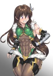 Rule 34 | 1boy, artist request, ass, blush, bodysuit, boots, brown hair, covered erect nipples, full body, fur, gloves, highres, huge ass, long hair, male focus, muscular, nipples, pink hair, shiny clothes, shiny skin, simple background, solo, taimanin (series), taimanin asagi, taimanin rpgx, thick thighs, thighs, trap, uehara shikanosuke, very long hair, wide hips