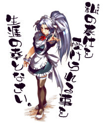 Rule 34 | 1girl, blue hair, high heels, hisahiko, maid, ponytail, pumps, red eyes, shoes, simple background, solo, standing, thighhighs, white background