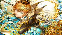 Rule 34 | 1boy, bad id, bad pixiv id, bee, blonde hair, blue eyes, bug, crown, doro (sabarudoro), fairy, fairy wings, flower, honey, honeycomb, honeycomb pattern, insect, jewelry, male focus, original, personification, polearm, short hair, solo, spear, weapon, wings