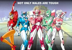 Rule 34 | 1girl, 5girls, arcee, autobot, blue eyes, blue panties, breasts, chromia, colored skin, commentary, curvy, elita one, english commentary, firestar (transformers), green panties, highres, humanoid robot, medium breasts, moonracer, multiple girls, narrow waist, panties, pink panties, robot, thick thighs, thighs, transformers, underwear, white skin, wolverine9999