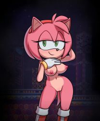 Rule 34 | 1girl, amy rose, breasts, furry, furry female, gloveghost, hedgehog, looking at viewer, nipples, nude, pussy, solo, sonic (series), standing, tagme