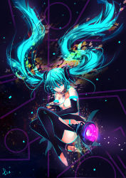 Rule 34 | 1girl, aqua eyes, aqua hair, bad id, bad pixiv id, barefoot, bridal gauntlets, hatsune miku, hatsune miku (append), long hair, necktie, nude, solo, thighhighs, twintails, very long hair, vocaloid, vocaloid append, zhuxiao517