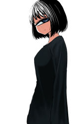 Rule 34 | 1girl, black hair, black sweater, bob cut, closed mouth, cowboy shot, cyclops, from side, kuronyankokko, long sleeves, looking at viewer, looking to the side, one-eyed, original, short hair, simple background, solo, sweater, white background