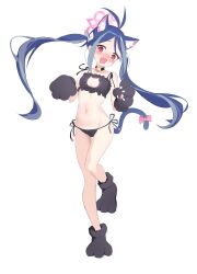 Rule 34 | absurdres, animal ear legwear, animal ears, antenna hair, bell, bitseon, black bra, black panties, blue archive, blue hair, blush, bra, cat cutout, cat ear legwear, cat ears, cat lingerie, cat tail, choker, cleavage cutout, clothing cutout, frilled bra, frills, fubuki (blue archive), grey hair, halo, highres, jingle bell, lingerie, looking at viewer, meme attire, multicolored hair, neck bell, panties, parted bangs, paw pose, paw print, red eyes, side-tie panties, streaked hair, tail, twintails, underwear, underwear only