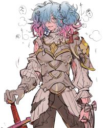 Rule 34 | 1girl, armor, evil smile, fire emblem, fire emblem fates, hair over one eye, highres, injury, multicolored hair, nintendo, peri (fire emblem), smile, solo, torisudesu, two-tone hair, white background