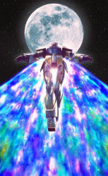 Rule 34 | absurdres, flying, from below, gundam, highres, mecha, moon, moonlight butterfly (gundam), no humans, robot, science fiction, sky, solo, space, star (sky), starry sky, tom liu, turn a gundam, turn a gundam (mobile suit)