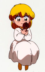 Rule 34 | 1990s (style), akazukin chacha, blonde hair, chacha, pajamas, sitting