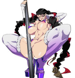 Rule 34 | abs, absurdly long hair, anus, anus peek, armpits, ass, bare shoulders, bayonetta, bayonetta (series), bikini, black hair, blush, bra, bra lift, braid, breasts, clothing aside, covered erect nipples, detached sleeves, frilled sleeves, frilled thighhighs, frills, glasses, grinding, high heels, highres, large areolae, large breasts, legs, legs apart, long hair, looking at viewer, mole, mole under mouth, nipples, open mouth, panties, panties aside, platform footwear, platform heels, platform mules, pole, functionally nude, purple footwear, purple thighhighs, pussy, pussy juice, pussy juice drip, pussy peek, shiny skin, shishimai33, simple background, squatting, stripper pole, swimsuit, thick thighs, thighhighs, thighs, thong, thong bikini, toes, tongue, tongue out, twin braids, twintails, underwear, very long hair, white background
