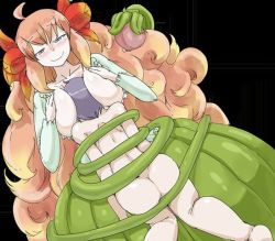 Rule 34 | between breasts, blush, breasts, breasts out, cactus, covering nipples, covering privates, face between breasts, head between breasts, large breasts, long hair, mon-musu quest!, mon-musu quest: paradox, monster girl, orange hair, plant, plant girl, smile, vines
