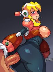 Rule 34 | 1boy, 1girl, absurdres, alia (mega man), android, ass, blonde hair, blush, bodysuit, breasts, drcockula, drooling, highres, inverted nipples, large breasts, mega man (series), mega man x (series), pussy, robot, sex, thick thighs, thighs
