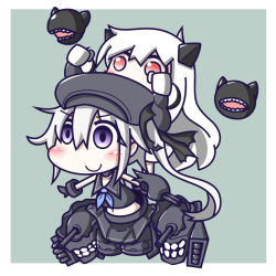 Rule 34 | &gt;:), 10s, 2girls, abyssal ship, amputee, blush, chibi, colored skin, destroyer princess, double amputee, feiton, kantai collection, legless, multiple girls, no legs, northern ocean princess, purple eyes, red eyes, side ponytail, v-shaped eyebrows, white hair, white skin
