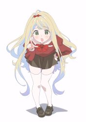 Rule 34 | 1girl, blonde hair, blush, bow, bowtie, full body, green eyes, hairband, highres, leaning forward, loafers, long hair, looking at viewer, open mouth, original, osakana (osakanagazoubot), pointing, pointing at viewer, red bow, red bowtie, shoes, simple background, skirt, solo, thighhighs, very long hair, white background, white thighhighs, zettai ryouiki