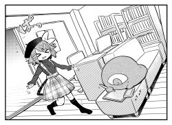 Rule 34 | &gt; &lt;, 1girl, alternate costume, artist self-insert, beret, bookshelf, border, bow, cellphone, computer, couch, creature, dated, desk, drawing (action), dutch angle, greyscale, hair bow, hair ornament, hairclip, hat, holding, holding stylus, indoors, kagamine rin, kneehighs, laptop, long sleeves, lying, monochrome, no shoes, on couch, on stomach, one-eyed, original, phone, plaid, plaid skirt, short hair, skirt, smartphone, smile, socks, stylus, suspender skirt, suspenders, sweater, sweater tucked in, swept bangs, tablet pc, textless version, tokita (jyabarachan), translation request, turtleneck, turtleneck sweater, unmoving pattern, v-shaped eyebrows, vocaloid, walking, wooden floor