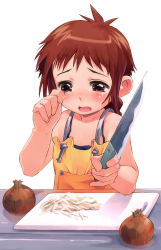 Rule 34 | apron, blush, brown hair, child, cutting, knife, onion, original, satou toshiyuki, slicing, solo, tears