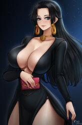 Rule 34 | boa hancock, breasts, earrings, highres, jewelry, kyopink, large breasts, long hair, one piece, smile, solo