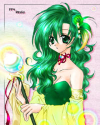 Rule 34 | 1990s (style), 1girl, character name, copyright name, detached sleeves, final fantasy, final fantasy iv, green eyes, green hair, hair ornament, lowres, matching hair/eyes, rydia (ff4), solo, star (symbol), star hair ornament