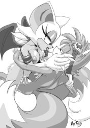 Rule 34 | 1boy, 1girl, after kiss, aged up, animal ears, animal nose, artist name, back, bat ears, bat girl, bat wings, body fur, breasts, clitoral hood, collarbone, commission, completely nude, elbow gloves, erection, eye contact, eyewear on head, fox boy, fox ears, fox tail, furry, furry female, furry male, furry with furry, girl on top, gloves, goggles, greyscale, half-closed eyes, hand on another&#039;s cheek, hand on another&#039;s shoulder, hand up, hetero, interspecies, looking at another, medium breasts, monochrome, multiple tails, nipples, nude, open mouth, penis, profile, pussy, pussy juice, rockthebull, rouge the bat, saliva, saliva trail, sex, short hair, signature, simple background, sketch, sonic (series), tail, tails (sonic), tongue, tongue out, two tails, uncensored, vaginal, white background, wings
