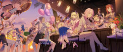 4boys 6+girls absurdres alcohol animal_ears aponia_(honkai_impact) aponia_(mesmerizing_blue) aponia_(mesmerizing_blue)_(honkai_impact) balloon bare_legs bare_shoulders bikini black_bikini black_gloves black_shorts blonde_hair blue_eyes blue_hair blue_one-piece_swimsuit breasts brown_hair can_(honkai_impact) cat cat_ears cat_girl cat_tail cleavage coconut cooking crossed_legs cup dress eden_(flowing_rhyme)_(honkai_impact) eden_(honkai_impact) elf elysia_(honkai_impact) elysia_(miss_pink_elf)_(honkai_impact) elysia_(summer_miss_elf)_(honkai_impact) eyewear_on_head fire flip-flops food fruit fu_hua gloves green_eyes green_hair grey_eyes grey_hair grilling griseo griseo_(starry_impression) hair_between_eyes hat heterochromia highres holding holding_cup holding_food holding_fruit holding_glass_bottle holding_ice_cream holding_water_gun holding_watermelon honkai_(series) honkai_impact_3rd horns ice_cream kalpas_(honkai_impact) kevin_kaslana kosma large_breasts light_blue_hair long_hair looking_at_viewer midriff mobius_(daughter_of_corals)_(honkai_impact) mobius_(honkai_impact) multiple_boys multiple_girls navel on_chair one-piece_swimsuit outdoors pardofelis pardofelis_(midsummer_collector) pink_hair pointy_ears ponytail purple_sky rabbit_ears red_hair sakura_(honkai_impact) sandals sang_sha shirt short_hair shorts sitting sky small_breasts star-shaped_eyewear star_(symbol) su_(honkai_impact) summer sun_hat sunset swimsuit tail thigh_strap thighs toes vill-v vill-v_(i&#039;m_the_storm) water_gun white_bikini white_dress white_hair white_shirt yellow_eyes