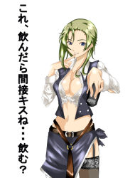 Rule 34 | 1girl, blue eyes, breasts, cleavage, green hair, large breasts, midriff, original, riochan, solo, thighhighs