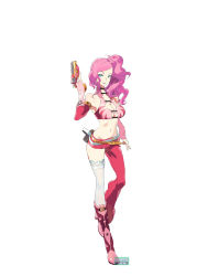 Rule 34 | arc rise fantasia, blue eyes, breasts, cleavage, cleavage cutout, clothing cutout, gun, leslie flaherty, midriff, pink hair, side ponytail, tagme, weapon