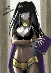 1girl black_hair breasts cape cleavage fire_emblem highres large_breasts long_hair navel nintendo see-through solo tharja_(fire_emblem) twintails