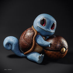Rule 34 | 3d, black background, blue skin, closed mouth, colored skin, commentary, creatures (company), english commentary, galyosef, game freak, gen 1 pokemon, highres, looking at viewer, louis vuitton (brand), nintendo, poke ball, pokemon, pokemon (creature), realistic, red eyes, shell, simple background, sitting, solo, squirtle, tagme, tail