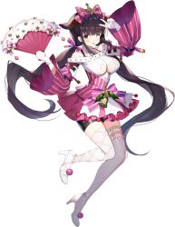 Rule 34 | 1girl, asymmetrical legwear, bell, black hair, black shorts, blue oath, blush, bow, breasts, brown eyes, christmas, cleavage cutout, clothing cutout, dress, fang, gaou (umaiyo puyoman), gloves, hair bow, hand fan, heart cutout, high heels, highres, holding, holding fan, large breasts, long hair, long sleeves, looking at viewer, low twintails, off shoulder, official art, one eye closed, shorts, shorts under dress, shoukaku (blue oath), sidelocks, solo, star (symbol), thighhighs, tongue, tongue out, transparent background, twintails, uneven legwear, v, very long hair, white footwear, white gloves, white thighhighs, wide sleeves