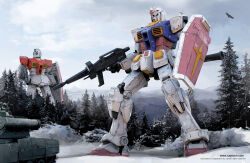 Rule 34 | 3d, army, bazooka (gundam), beam rifle, bird, captoon, cloud, commentary, eagle, earth federation, emblem, energy gun, english commentary, flying, forest, gm (mobile suit), gundam, machinery, mecha, military vehicle, mobile suit, mobile suit gundam, motor vehicle, mountainous horizon, nature, pine tree, robot, rx-78-2, science fiction, shield, signature, snow, tank, tree, weapon