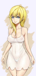 Rule 34 | 1girl, artist request, blonde hair, blue eyes, breasts, cameltoe, cleft of venus, covered erect nipples, dress, female focus, highres, kingdom hearts, long hair, looking at viewer, namine, panties, see-through, see-through dress, smile, solo, source request, underwear