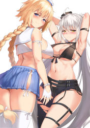 Rule 34 | 2girls, absurdres, armpits, arms behind head, arms up, ass, back, bare shoulders, bikini, bikini top only, blonde hair, blush, braid, braided ponytail, breasts, cleavage, fate/grand order, fate (series), from behind, highres, jeanne d&#039;arc (fate), jeanne d&#039;arc (mystery treasure) (fate), jeanne d&#039;arc (ruler) (fate), jeanne d&#039;arc alter (fate), jeanne d&#039;arc alter (mystery treasure) (fate), large breasts, long hair, looking at viewer, looking back, midriff, multiple girls, mystery treasure, navel, official alternate costume, school uniform, serafuku, smile, swimsuit, thighhighs, thighs, torn clothes, torn legwear, underboob, very long hair, viral1112, white hair, zettai ryouiki