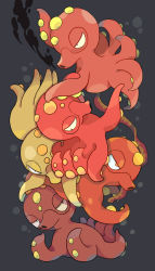Rule 34 | akadako, alternate color, animal focus, black background, black eyes, creatures (company), full body, game freak, gen 2 pokemon, half-closed eyes, highres, ink, looking at another, looking at viewer, looking back, nintendo, no humans, octillery, one-hour drawing challenge, orange eyes, pokemon, pokemon (creature), shiny and normal, shiny pokemon, simple background, tentacles