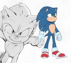 blue_fur blue_hair furry gloves green_eyes paramount_pictures screaminjafawn sega shoes smile socks sonic_(live_action) sonic_(series) sonic_the_hedgehog sonic_the_hedgehog_(film) sonic_the_hedgehog_2_(film) sonic_the_hedgehog_3_(film) white_background