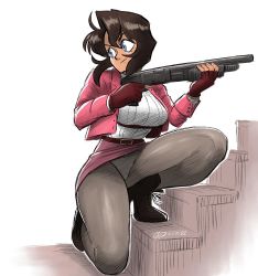 Rule 34 | alternate breast size, artist request, breasts, gun, gunsmith cats, highres, large breasts, rally vincent, tagme, thick thighs, thighs, weapon
